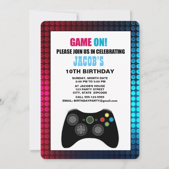 Customisable Gamer Birthday Invitation (Front)