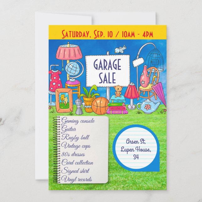 Customisable garage sale, yard sale invitation (Front)