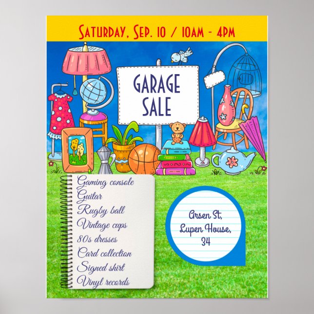 Customisable garage sale, yard sale invitation fly poster (Front)