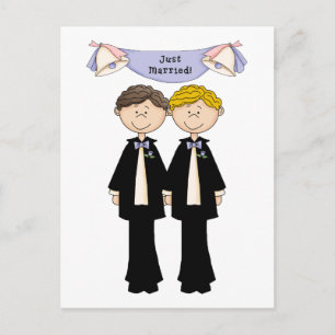 Customisable Gay Male Just Married Wedding Announcement Postcard