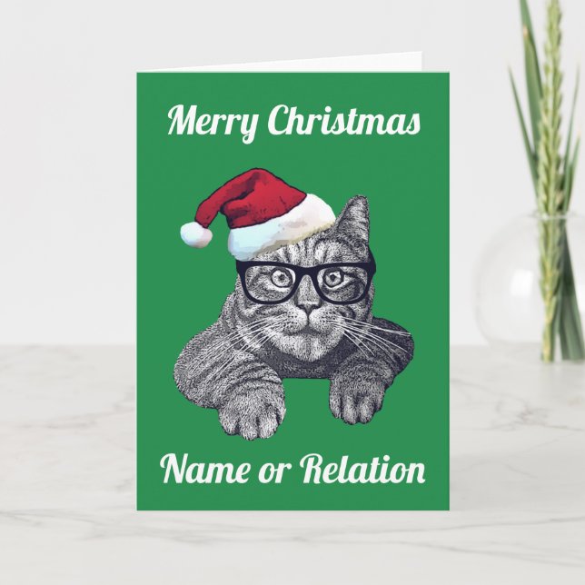 Customisable Geek Cat Christmas Card (Front)