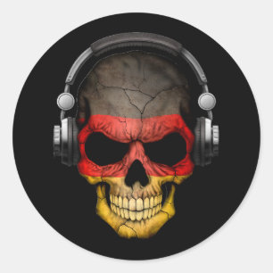 Customisable German Dj Skull with Headphones Classic Round Sticker