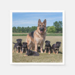 Customisable German Shepherd with Adorable Puppies Napkin