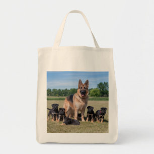 Customisable German Shepherd with Adorable Puppies Tote Bag