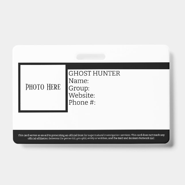 Customisable Ghost Hunter ID Badge (Front)