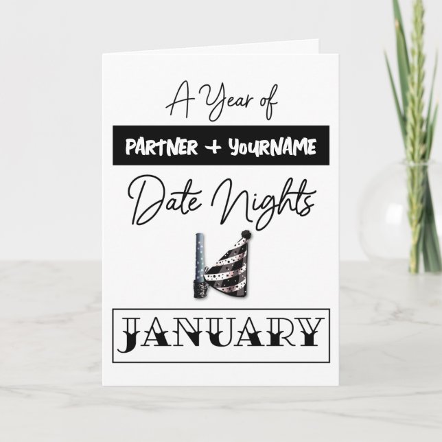 Customisable gift card for a January date night (Front)
