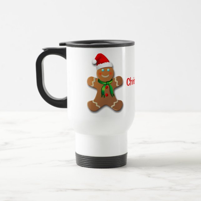 Customisable Gingerbread Man Travel Mug (Left)