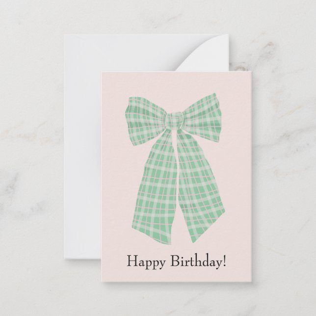 Customisable Gingham Coquette Bow Blush Birthday Card (Front)