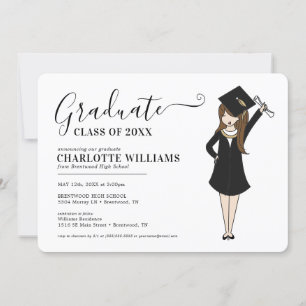 Customisable Girl Avatar   High School Graduation Invitation