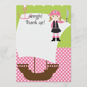 Customisable Girl Pirate Ship Thank You Card