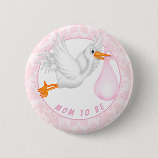 Customisable Girls Stork Baby Shower 6 Cm Round Badge