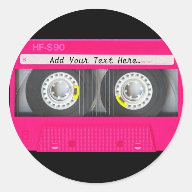 Customisable Girly Pink Cassette Tape Classic Round Sticker (Front)