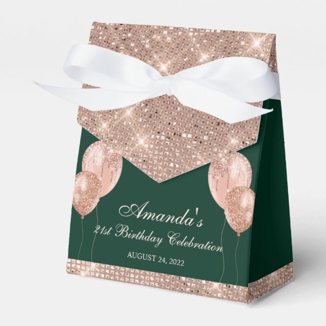 Customisable Glam Emerald Green and Rose Gold Favour Box (Front Side)