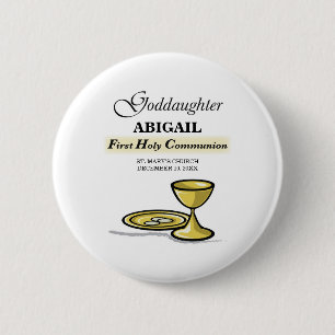 Customisable, Goddaughter First Communion Chalice 6 Cm Round Badge