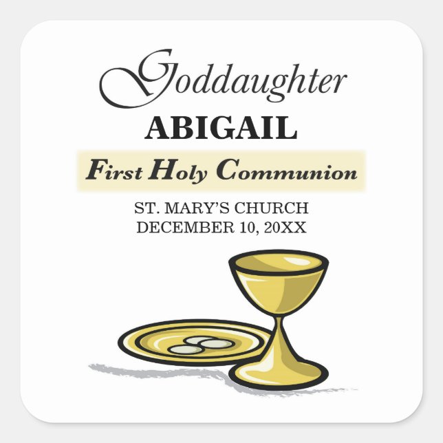 Customisable, Goddaughter First Communion Chalice Square Sticker (Front)