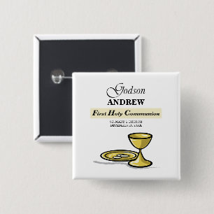 Customisable, Godson First Communion Chalice 15 Cm Square Badge