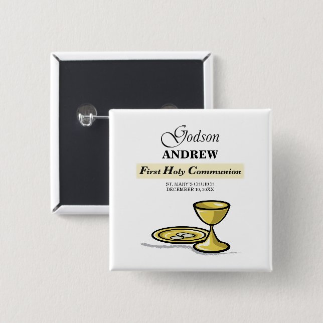 Customisable, Godson First Communion Chalice 15 Cm Square Badge (Front & Back)