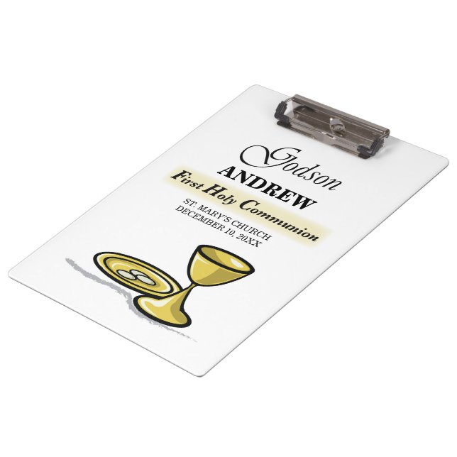 Customisable, Godson First Communion Chalice Clipboard (Angled)