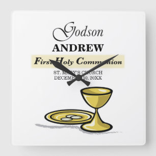 Customisable, Godson First Communion Chalice Square Wall Clock