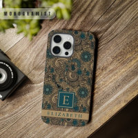 Customisable Gold Black Teal Blue Paisley Pattern