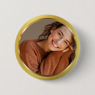 Customisable Gold Frame Photo 6 Cm Round Badge