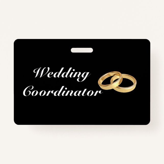 Customisable Gold Rings Wedding Coordinator Badge ID Badge (Front)