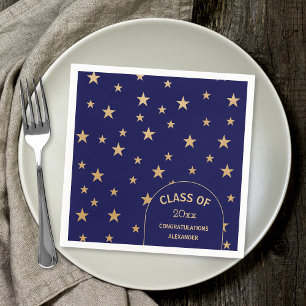 Customisable Gold Stars navy blue grad party Napkin