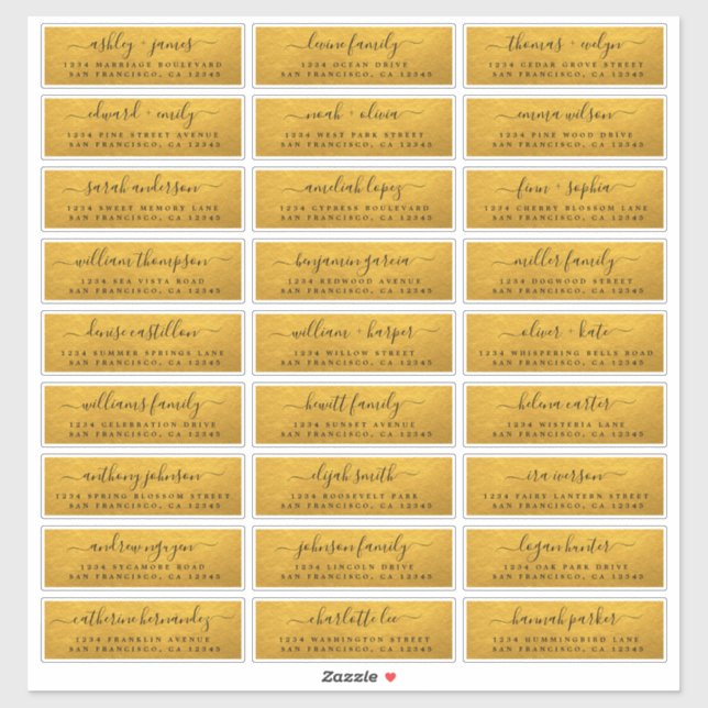 Customisable Gold Wedding Guest Address Labels (Sheet)