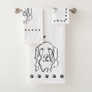 Customisable Golden Retriever Line Art Bath Towel Set
