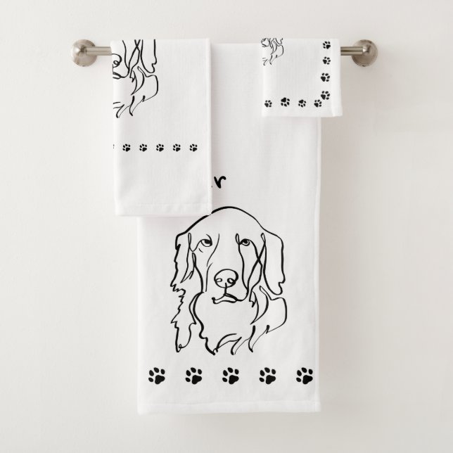 Customisable Golden Retriever Line Art Bath Towel Set (Insitu)