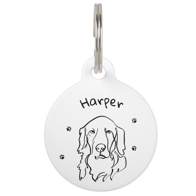 Customisable Golden Retriever Line Art Pet Tag (Front)