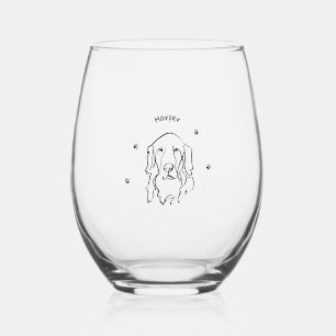 Customisable Golden Retriever Line Art Stemless Wine Glass