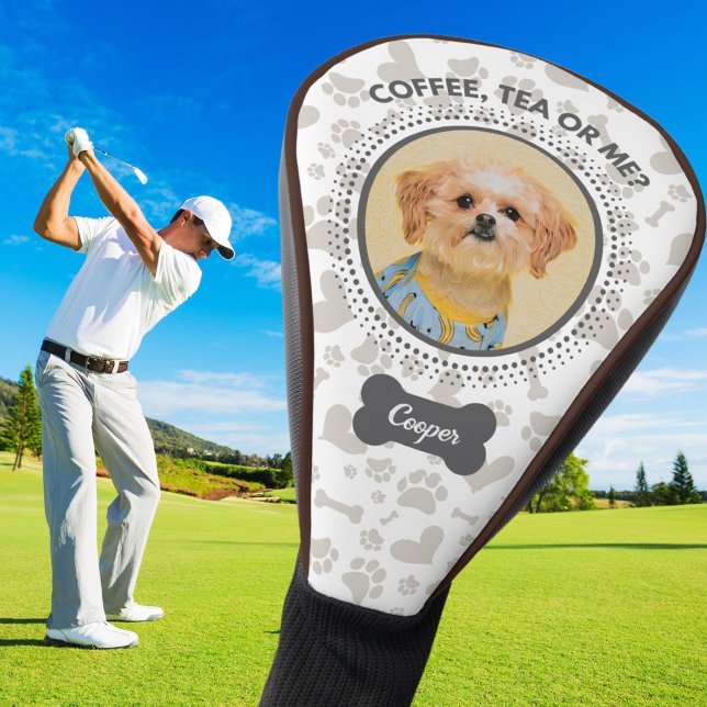Customisable Golf Head Cover with Pet Portrait (Personalized golf head cover with golf's pet's photo and name, perfect gift for golfer.)