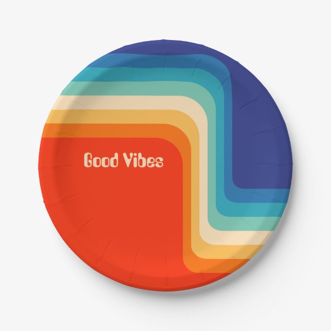 Customisable Good Vibes 70s Ombre Paper Plate (Front)