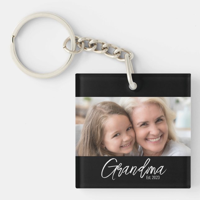 Customisable Grandma Est Year Photo Key Ring (Front)