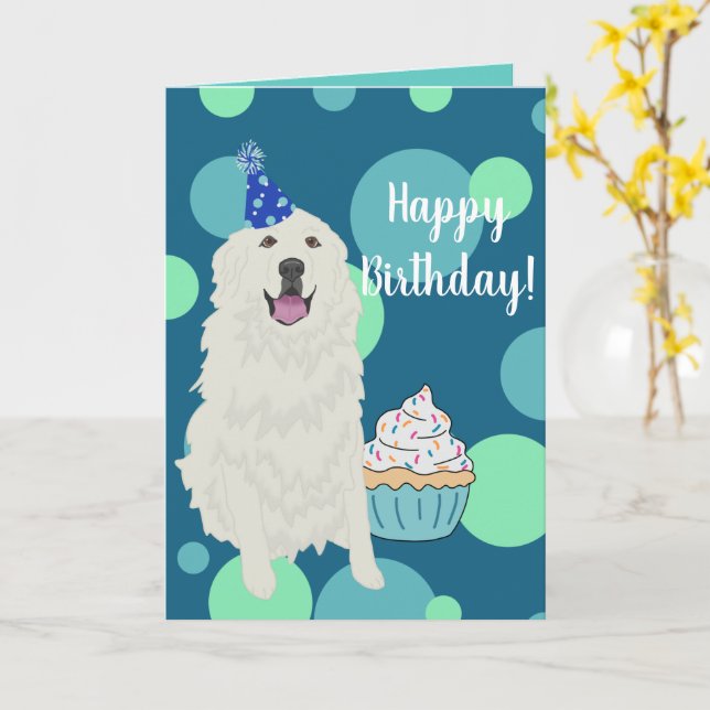 Customisable Great Pyrenees  Birthday Card (Yellow Flower)