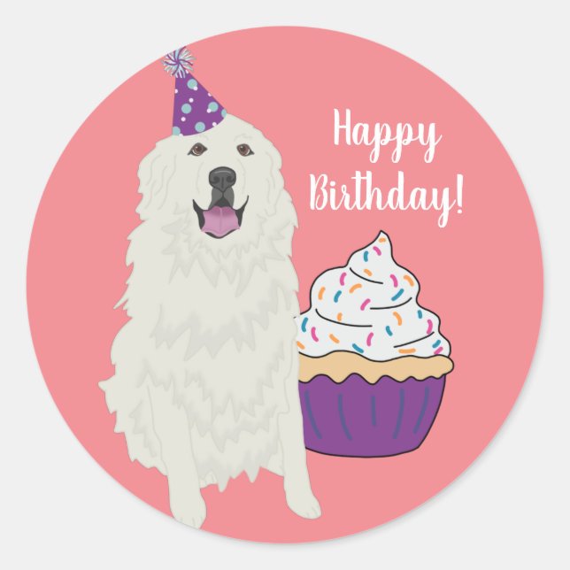Customisable Great Pyrenees Birthday  Classic Roun Classic Round Sticker (Front)