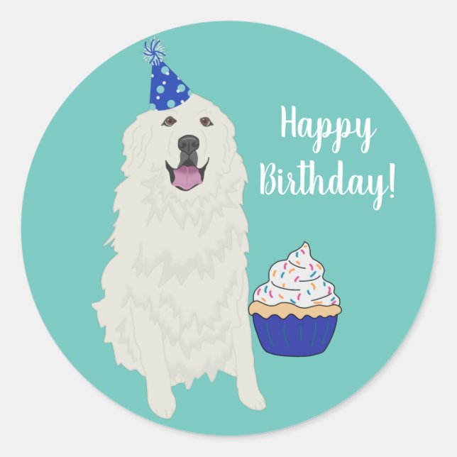 Customisable Great Pyrenees Birthday   Classic Round Sticker (Front)