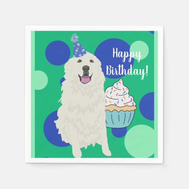 Customisable Great Pyrenees  Birthday Napkin (Front)
