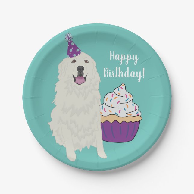 Customisable Great Pyrenees Birthday  Paper Plate (Front)