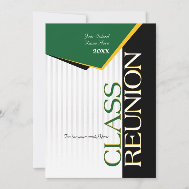 Customisable Green and Gold Class Reunion Invitation (Front)