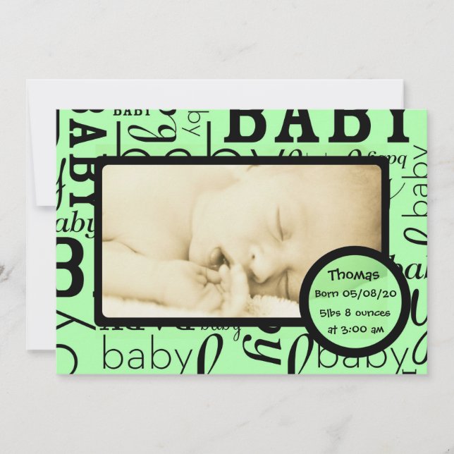 Customisable green baby photo announcements (Front)