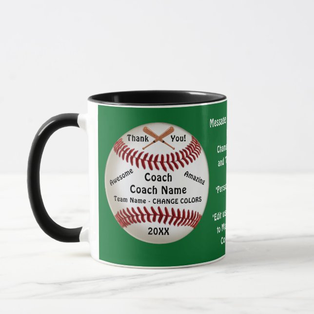 Customisable Green, Baseball Coach Thank You Mug, Mug (Left)