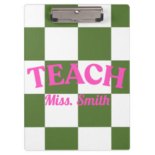 Customisable Green Chequered Teacher Clipboard 