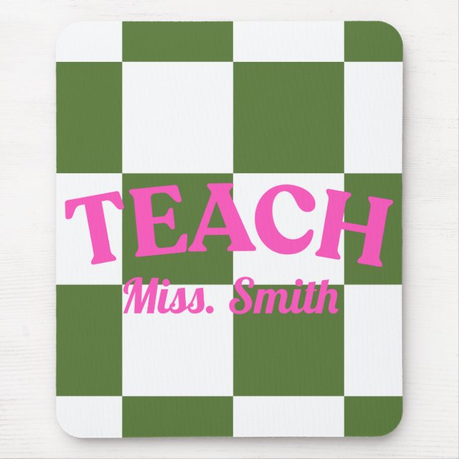 Customisable Green Chequered Teacher Clipboard  Mouse Pad (Front)