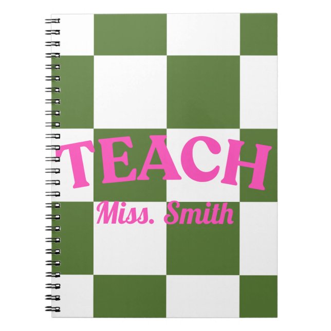 Customisable Green Chequered Teacher Notebook (Front)