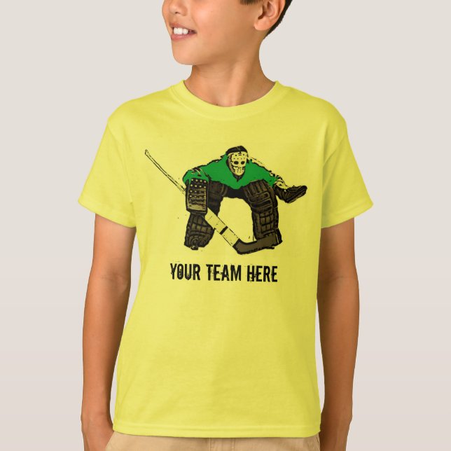 Customisable green hockey goalie boys tee (Front)
