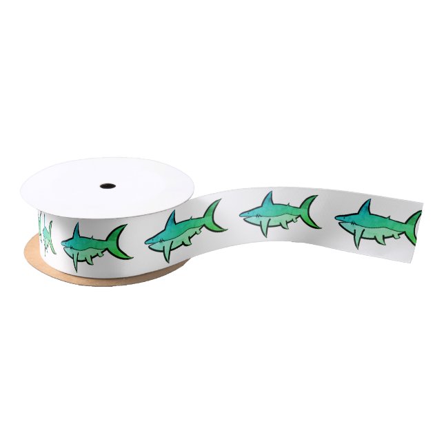 Customisable Green Sharks Satin Ribbon (Spool)
