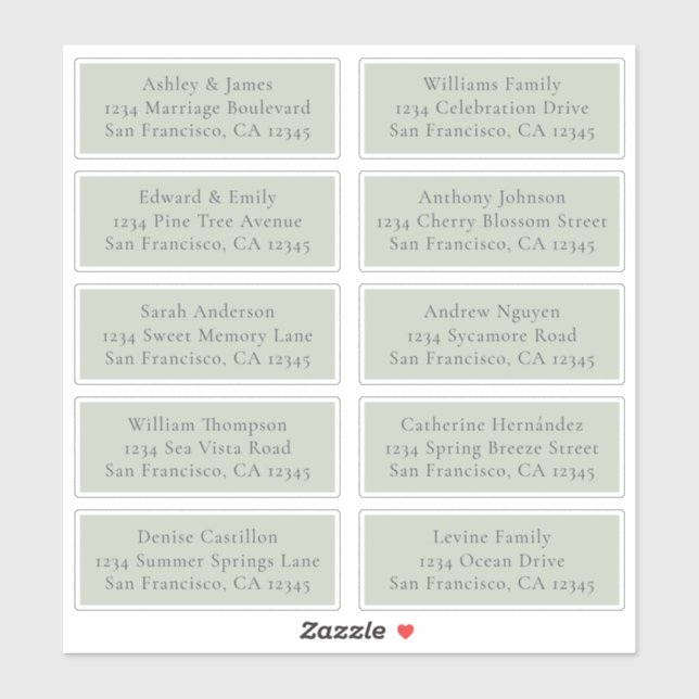 Customisable Green Wedding Guest Address Labels (Sheet)