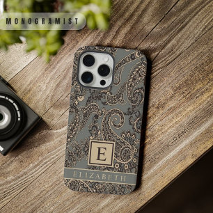 Customisable Grey Black Peach Pink Paisley Pattern iPhone 15 Pro Max Case